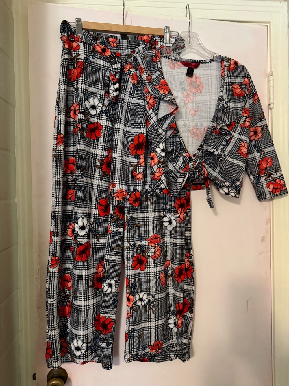 Hot Kiss Black and White Printed Top with Red Accents